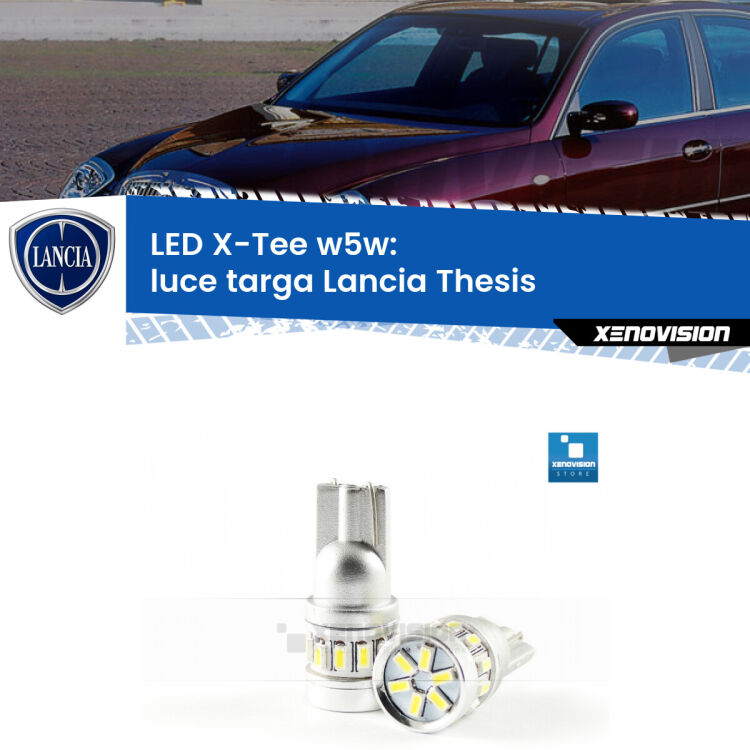 <strong>LED luce targa per Lancia Thesis</strong>  2002 - 2009. Lampade <strong>W5W</strong> modello X-Tee Xenovision top di gamma.