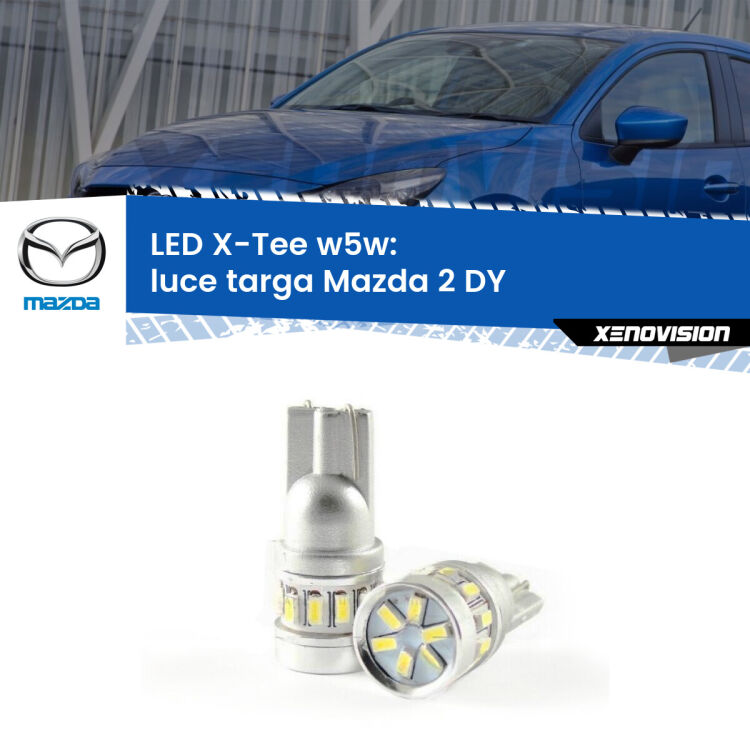 0 Luce Targa LED per Mazda 2 DY 2003 - 2007: W5W X-Tee <strong>LED luce targa per Mazda 2</strong> DY 2003 - 2007. Lampade <strong>W5W</strong> modello X-Tee Xenovision top di gamma.