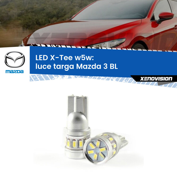 0 Luce Targa LED per Mazda 3 BL 2008 - 2014: W5W X-Tee <strong>LED luce targa per Mazda 3</strong> BL 2008 - 2014. Lampade <strong>W5W</strong> modello X-Tee Xenovision top di gamma.