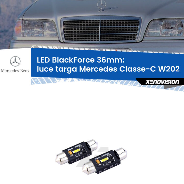 <strong>LED luce targa 36mm per Mercedes Classe-C</strong> W202 1993 - 2000. Coppia lampadine <strong>C5W</strong>modello BlackForce Xenovision.