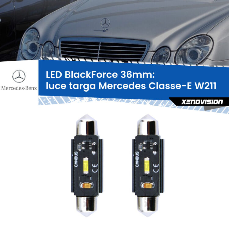 0 Luce Targa LED per Mercedes Classe-E W211 2002 - 2009: C5W BlackForce 36mm (Coppia) <strong>Luce Targa LED per Mercedes Classe-E</strong> W211 2002 - 2009. Coppia lampade <strong>C5W</strong> 36mm modello BlackForce canbus.