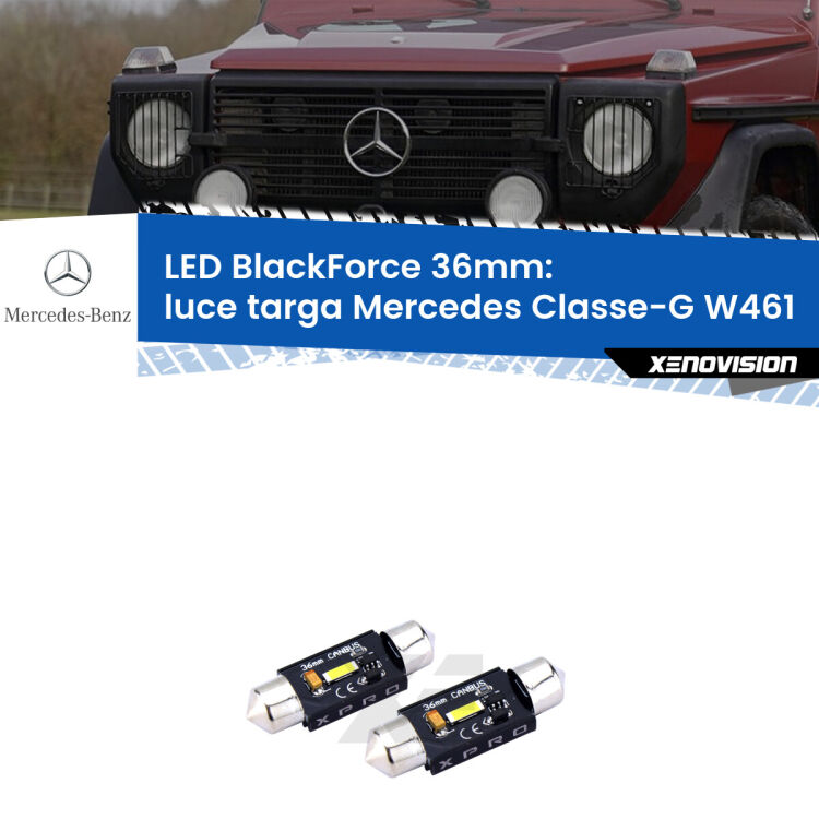 <strong>LED luce targa 36mm per Mercedes Classe-G</strong> W461 1990 - 2000. Coppia lampadine <strong>C5W</strong>modello BlackForce Xenovision.