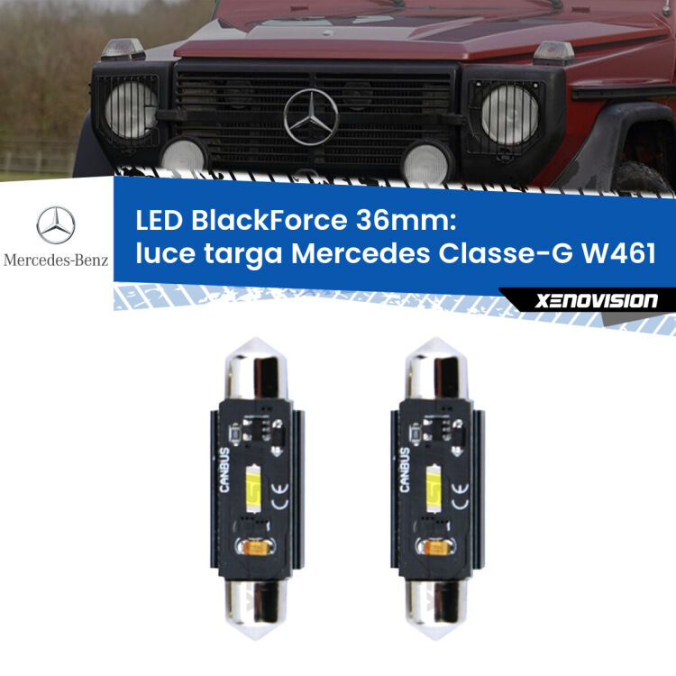 0 Luce Targa LED per Mercedes Classe-G W461 1990 - 2000: C5W BlackForce 36mm (Coppia) <strong>Luce Targa LED per Mercedes Classe-G</strong> W461 1990 - 2000. Coppia lampade <strong>C5W</strong> 36mm modello BlackForce canbus.