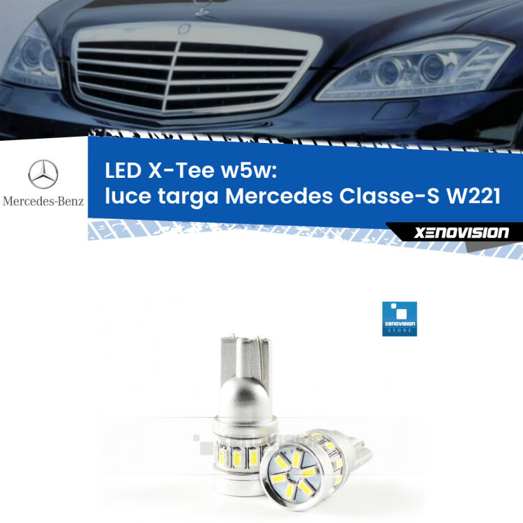 <strong>LED luce targa per Mercedes Classe-S</strong> W221 2005 - 2013. Lampade <strong>W5W</strong> modello X-Tee Xenovision top di gamma.