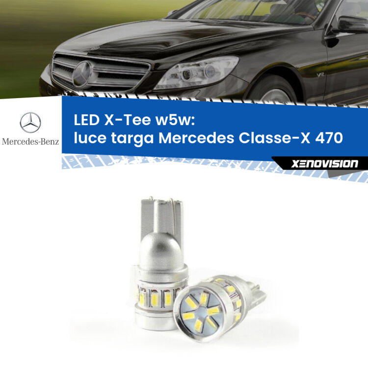 0 Luce Targa LED per Mercedes Classe-X 470 2017 in poi: W5W X-Tee <strong>LED luce targa per Mercedes Classe-X</strong> 470 2017 in poi. Lampade <strong>W5W</strong> modello X-Tee Xenovision top di gamma.