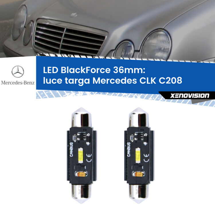 0 Luce Targa LED per Mercedes CLK C208 1997 - 2002: C5W BlackForce 36mm (Coppia) <strong>Luce Targa LED per Mercedes CLK</strong> C208 1997 - 2002. Coppia lampade <strong>C5W</strong> 36mm modello BlackForce canbus.
