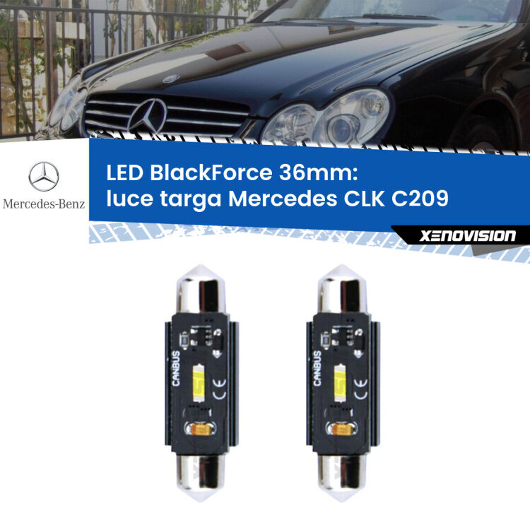 0 Luce Targa LED per Mercedes CLK C209 2002 - 2009: C5W BlackForce 36mm (Coppia) <strong>Luce Targa LED per Mercedes CLK</strong> C209 2002 - 2009. Coppia lampade <strong>C5W</strong> 36mm modello BlackForce canbus.