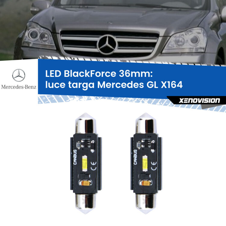0 Luce Targa LED per Mercedes GL X164 2006 - 2012: C5W BlackForce 36mm (Coppia) <strong>Luce Targa LED per Mercedes GL</strong> X164 2006 - 2012. Coppia lampade <strong>C5W</strong> 36mm modello BlackForce canbus.