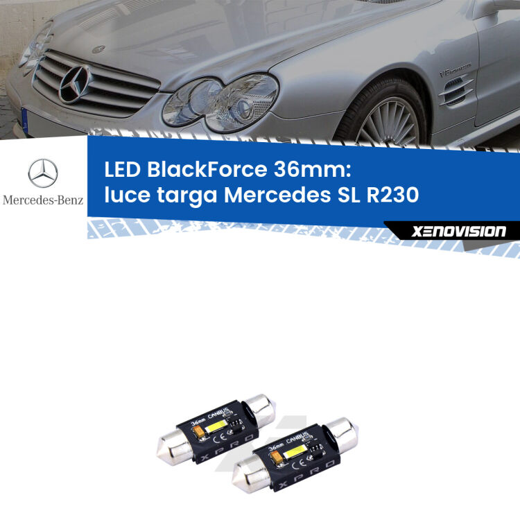 <strong>LED luce targa 36mm per Mercedes SL</strong> R230 2001 - 2012. Coppia lampadine <strong>C5W</strong>modello BlackForce Xenovision.