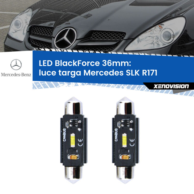 0 Luce Targa LED per Mercedes SLK R171 2004 - 2011: C5W BlackForce 36mm (Coppia) <strong>Luce Targa LED per Mercedes SLK</strong> R171 2004 - 2011. Coppia lampade <strong>C5W</strong> 36mm modello BlackForce canbus.