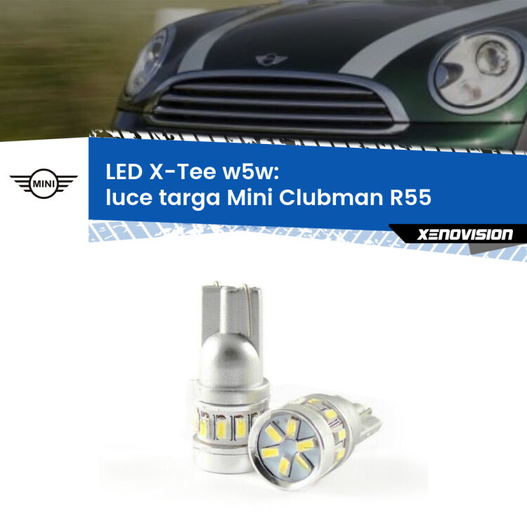 0 Luce Targa LED per Mini Clubman R55 2007 - 2015: W5W X-Tee <strong>LED luce targa per Mini Clubman</strong> R55 2007 - 2015. Lampade <strong>W5W</strong> modello X-Tee Xenovision top di gamma.