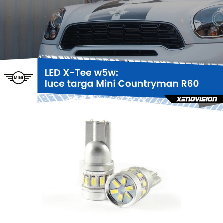 0 Luce Targa LED per Mini Countryman R60 2010 - 2016: W5W X-Tee <strong>LED luce targa per Mini Countryman</strong> R60 2010 - 2016. Lampade <strong>W5W</strong> modello X-Tee Xenovision top di gamma.
