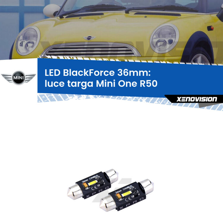 <strong>LED luce targa 36mm per Mini One</strong> R50 2001 - 2006. Coppia lampadine <strong>C5W</strong>modello BlackForce Xenovision.