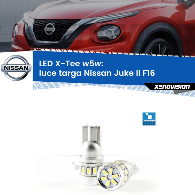 <strong>LED luce targa per Nissan Juke II</strong> F16 2019 in poi. Lampade <strong>W5W</strong> modello X-Tee Xenovision top di gamma.