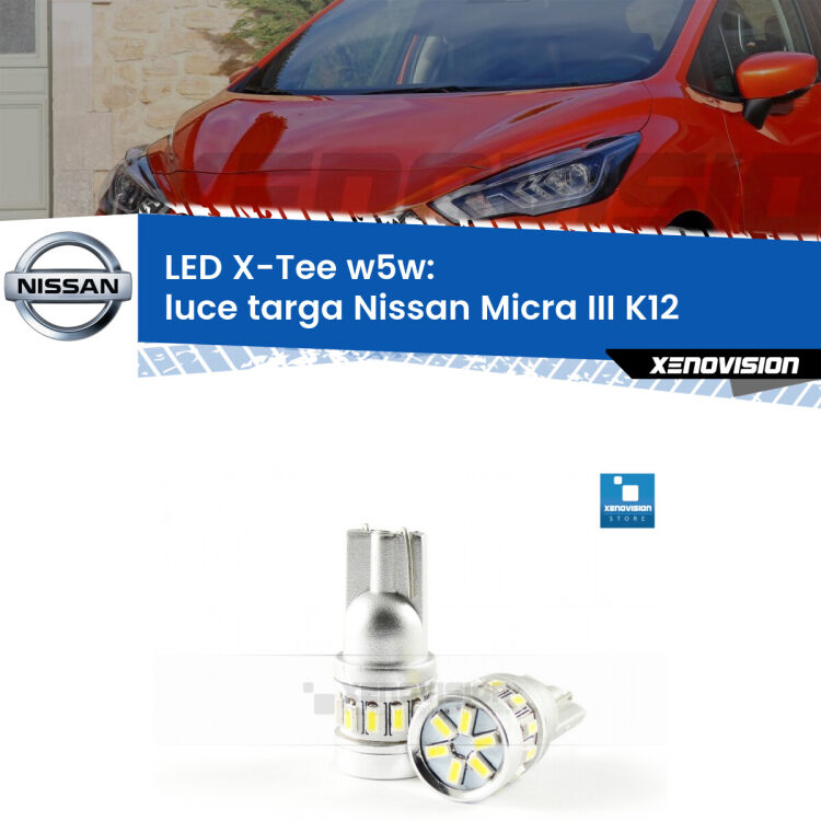 <strong>LED luce targa per Nissan Micra III</strong> K12 2002 - 2010. Lampade <strong>W5W</strong> modello X-Tee Xenovision top di gamma.
