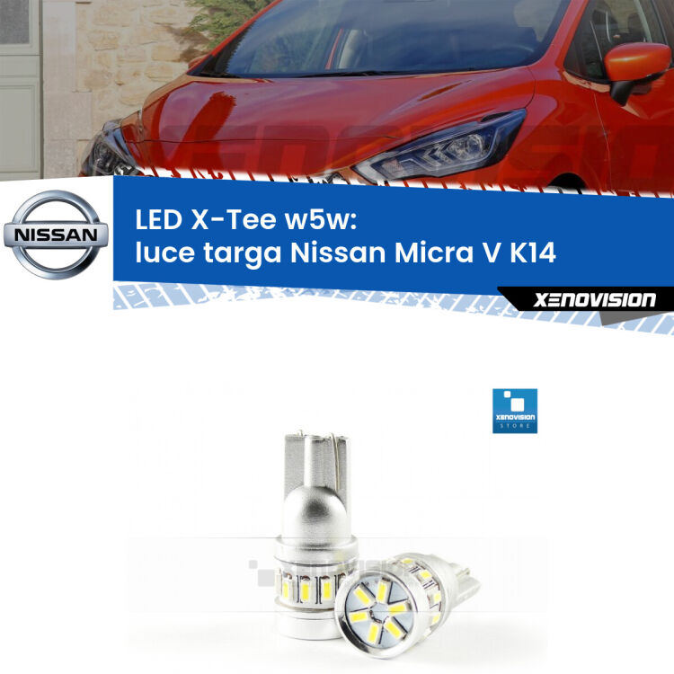 <strong>LED luce targa per Nissan Micra V</strong> K14 2016 in poi. Lampade <strong>W5W</strong> modello X-Tee Xenovision top di gamma.