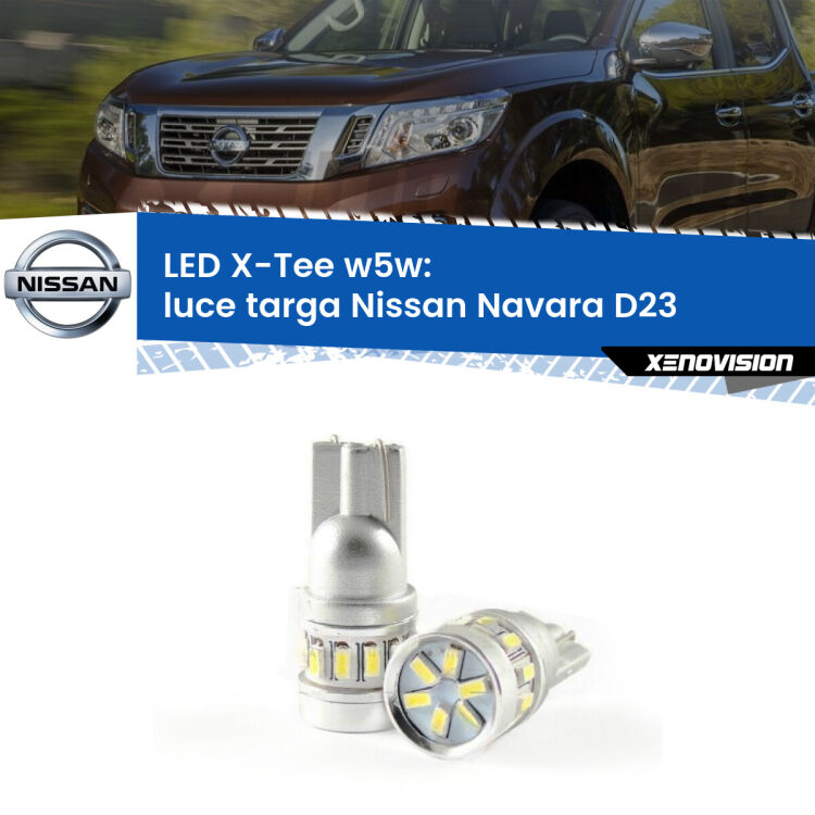 0 Luce Targa LED per Nissan Navara D23 2014 in poi: W5W X-Tee <strong>LED luce targa per Nissan Navara</strong> D23 2014 in poi. Lampade <strong>W5W</strong> modello X-Tee Xenovision top di gamma.