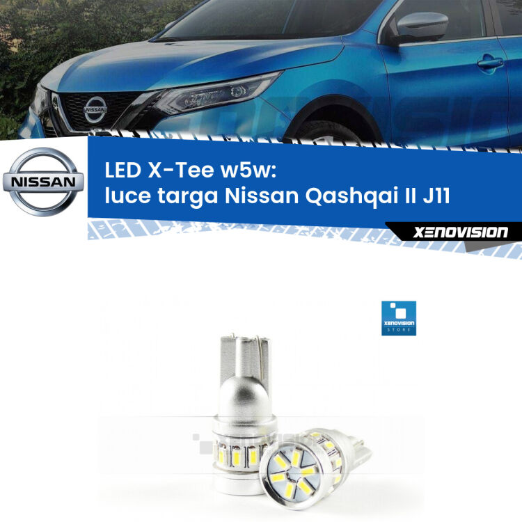 <strong>LED luce targa per Nissan Qashqai II</strong> J11 2014 in poi. Lampade <strong>W5W</strong> modello X-Tee Xenovision top di gamma.