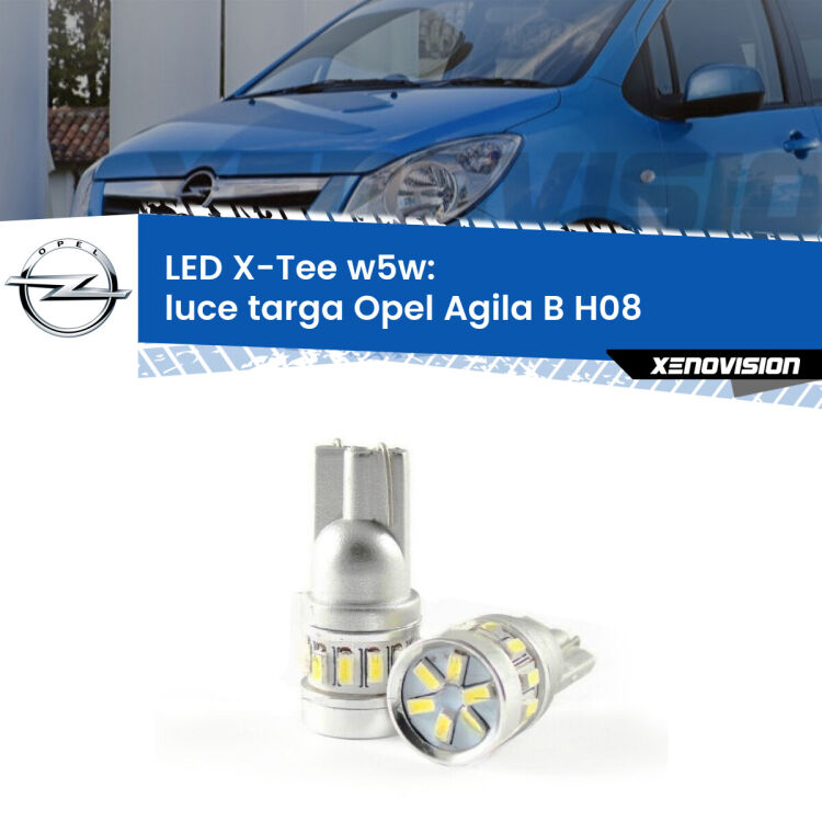 0 Luce Targa LED per Opel Agila B H08 2008 - 2014: W5W X-Tee <strong>LED luce targa per Opel Agila B</strong> H08 2008 - 2014. Lampade <strong>W5W</strong> modello X-Tee Xenovision top di gamma.