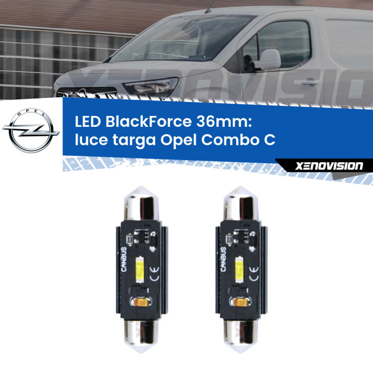 0 Luce Targa LED per Opel Combo C  2001 - 2011: C5W BlackForce 36mm (Coppia) <strong>Luce Targa LED per Opel Combo C</strong>  2001 - 2011. Coppia lampade <strong>C5W</strong> 36mm modello BlackForce canbus.