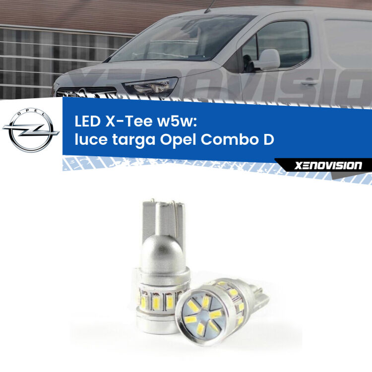 0 Luce Targa LED per Opel Combo D  2012 - 2018: W5W X-Tee <strong>LED luce targa per Opel Combo D</strong>  2012 - 2018. Lampade <strong>W5W</strong> modello X-Tee Xenovision top di gamma.
