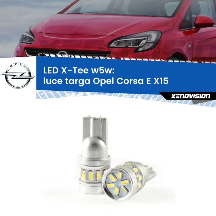 0 Luce Targa LED per Opel Corsa E X15 2014 - 2019: W5W X-Tee <strong>LED luce targa per Opel Corsa E</strong> X15 2014 - 2019. Lampade <strong>W5W</strong> modello X-Tee Xenovision top di gamma.