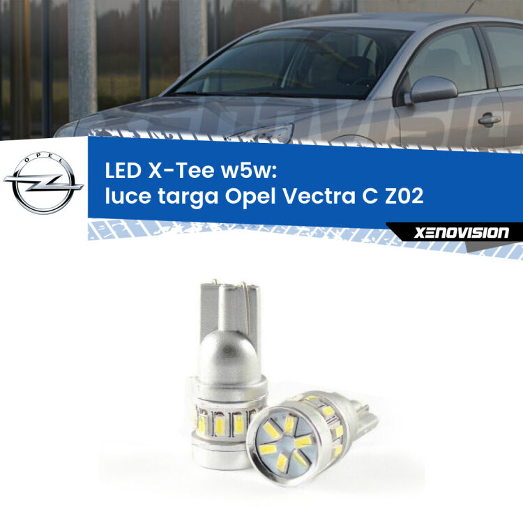 0 Luce Targa LED per Opel Vectra C Z02 2002 - 2010: W5W X-Tee <strong>LED luce targa per Opel Vectra C</strong> Z02 2002 - 2010. Lampade <strong>W5W</strong> modello X-Tee Xenovision top di gamma.