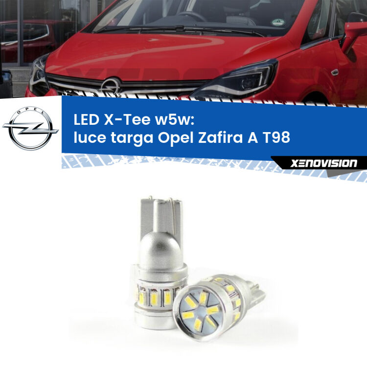 0 Luce Targa LED per Opel Zafira A T98 2003 - 2005: W5W X-Tee <strong>LED luce targa per Opel Zafira A</strong> T98 2003 - 2005. Lampade <strong>W5W</strong> modello X-Tee Xenovision top di gamma.