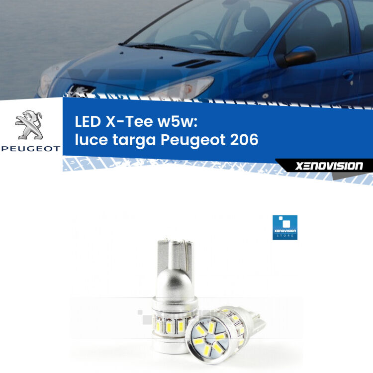 <strong>LED luce targa per Peugeot 206</strong>  1998 - 2009. Lampade <strong>W5W</strong> modello X-Tee Xenovision top di gamma.