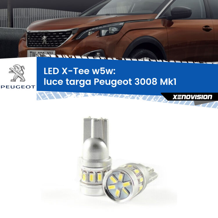 0 Luce Targa LED per Peugeot 3008 Mk1 2008 - 2015: W5W X-Tee <strong>LED luce targa per Peugeot 3008</strong> Mk1 2008 - 2015. Lampade <strong>W5W</strong> modello X-Tee Xenovision top di gamma.