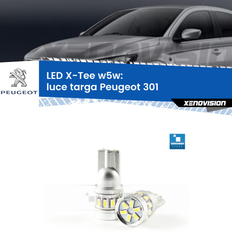 <strong>LED luce targa per Peugeot 301</strong>  2012 - 2017. Lampade <strong>W5W</strong> modello X-Tee Xenovision top di gamma.