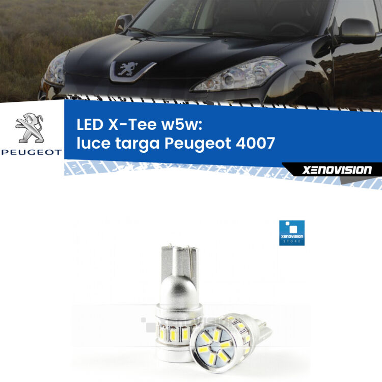 <strong>LED luce targa per Peugeot 4007</strong>  2007 - 2012. Lampade <strong>W5W</strong> modello X-Tee Xenovision top di gamma.
