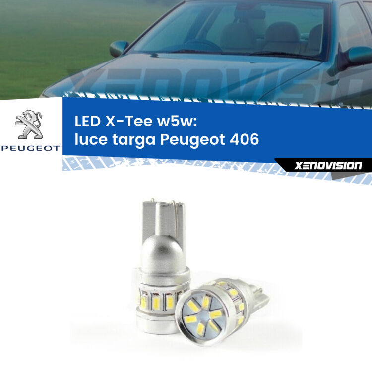 0 Luce Targa LED per Peugeot 406 1995 - 2004: W5W X-Tee <strong>LED luce targa per Peugeot 406</strong> 1995 - 2004. Lampade <strong>W5W</strong> modello X-Tee Xenovision top di gamma.