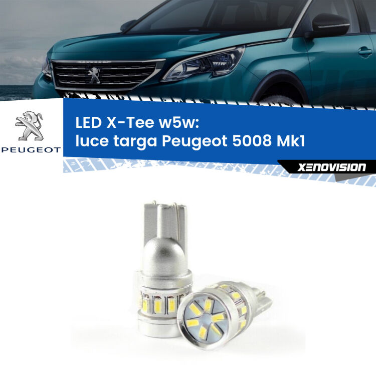 0 Luce Targa LED per Peugeot 5008 Mk1 2009 - 2016: W5W X-Tee <strong>LED luce targa per Peugeot 5008</strong> Mk1 2009 - 2016. Lampade <strong>W5W</strong> modello X-Tee Xenovision top di gamma.