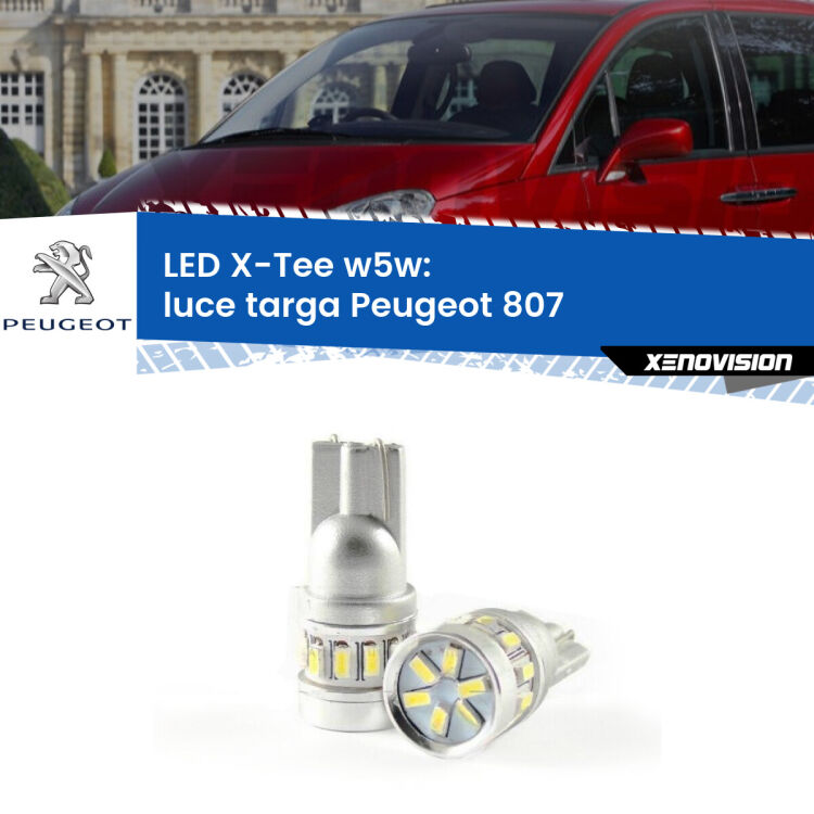 0 Luce Targa LED per Peugeot 807 2002 - 2010: W5W X-Tee <strong>LED luce targa per Peugeot 807</strong> 2002 - 2010. Lampade <strong>W5W</strong> modello X-Tee Xenovision top di gamma.