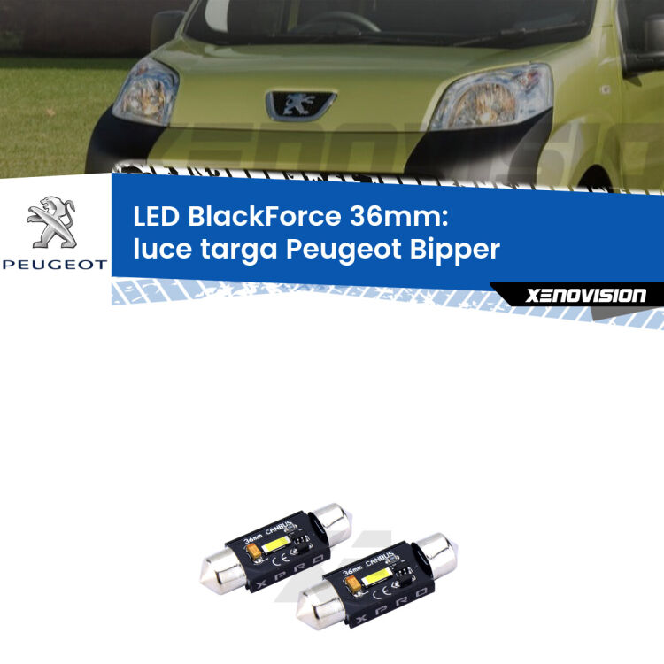 <strong>LED luce targa 36mm per Peugeot Bipper</strong>  2008 in poi. Coppia lampadine <strong>C5W</strong>modello BlackForce Xenovision.