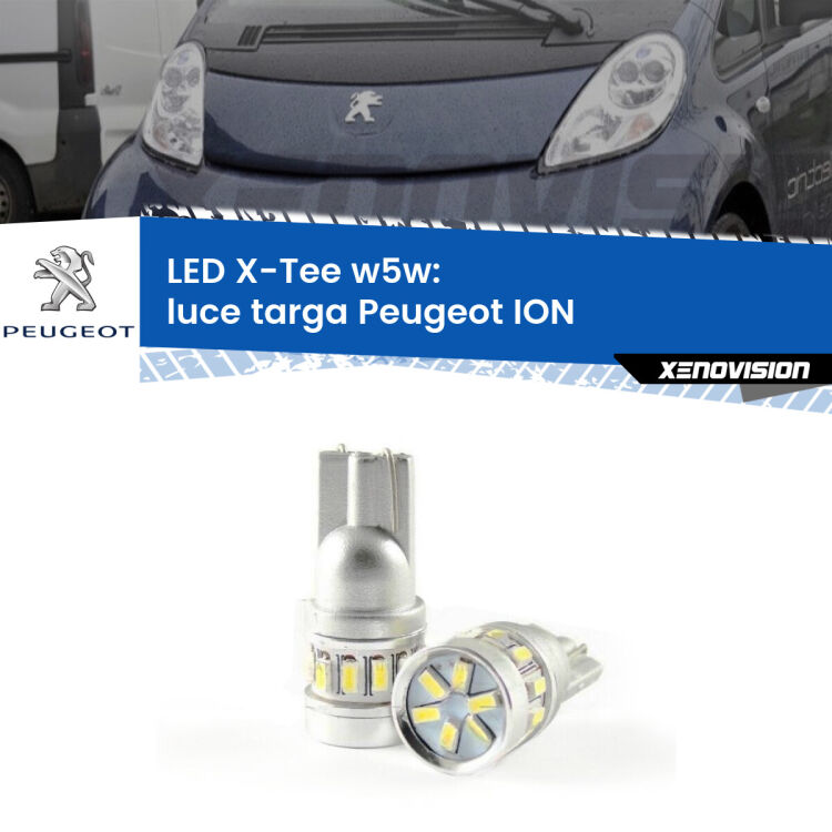 0 Luce Targa LED per Peugeot ION 2010 - 2019: W5W X-Tee <strong>LED luce targa per Peugeot ION</strong> 2010 - 2019. Lampade <strong>W5W</strong> modello X-Tee Xenovision top di gamma.
