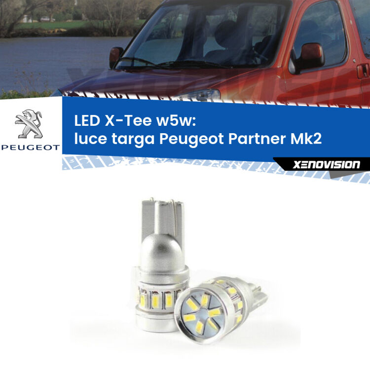 0 Luce Targa LED per Peugeot Partner Mk2 2008 - 2016: W5W X-Tee <strong>LED luce targa per Peugeot Partner</strong> Mk2 2008 - 2016. Lampade <strong>W5W</strong> modello X-Tee Xenovision top di gamma.