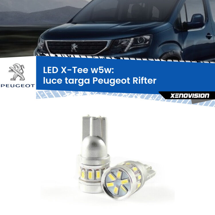 0 Luce Targa LED per Peugeot Rifter 2018 in poi: W5W X-Tee <strong>LED luce targa per Peugeot Rifter</strong> 2018 in poi. Lampade <strong>W5W</strong> modello X-Tee Xenovision top di gamma.