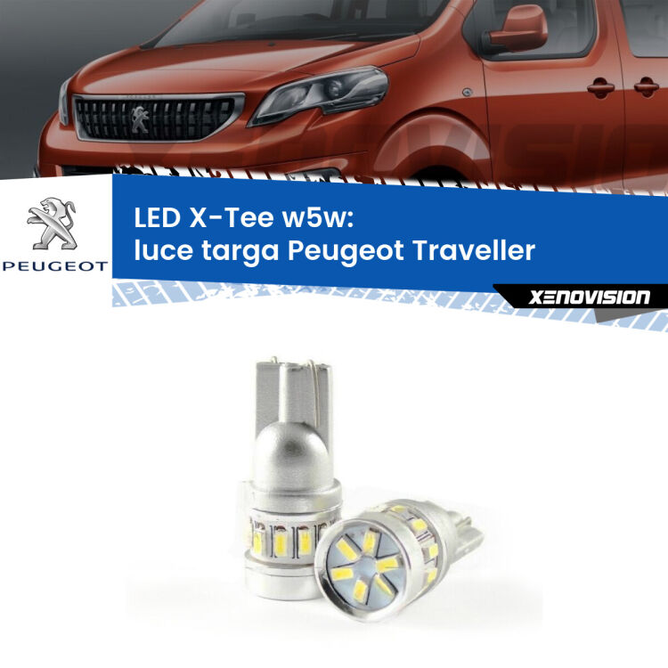0 Luce Targa LED per Peugeot Traveller 2016 in poi: W5W X-Tee <strong>LED luce targa per Peugeot Traveller</strong> 2016 in poi. Lampade <strong>W5W</strong> modello X-Tee Xenovision top di gamma.