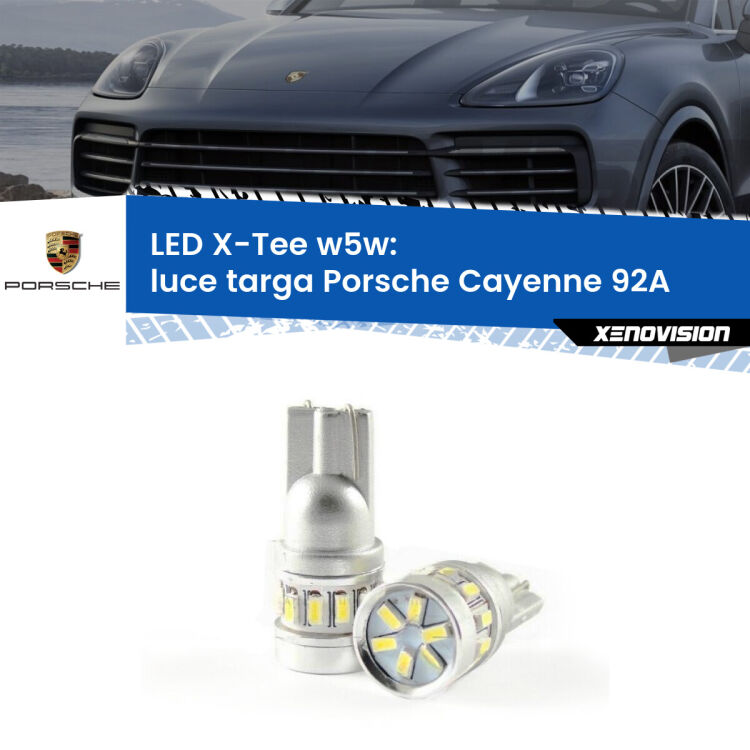 0 Luce Targa LED per Porsche Cayenne 92A 2010 - 2014: W5W X-Tee <strong>LED luce targa per Porsche Cayenne</strong> 92A 2010 - 2014. Lampade <strong>W5W</strong> modello X-Tee Xenovision top di gamma.