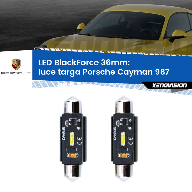 0 Luce Targa LED per Porsche Cayman 987 2005 - 2013: C5W BlackForce 36mm (Coppia) <strong>Luce Targa LED per Porsche Cayman</strong> 987 2005 - 2013. Coppia lampade <strong>C5W</strong> 36mm modello BlackForce canbus.