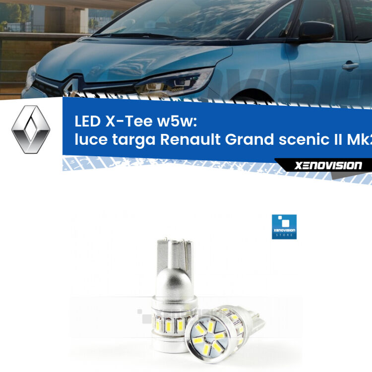<strong>LED luce targa per Renault Grand scenic II</strong> Mk2 2004 - 2009. Lampade <strong>W5W</strong> modello X-Tee Xenovision top di gamma.