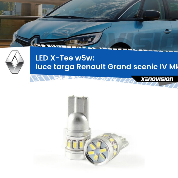 0 Luce Targa LED per Renault Grand scenic IV Mk4 2016 - 2022: W5W X-Tee <strong>LED luce targa per Renault Grand scenic IV</strong> Mk4 2016 - 2022. Lampade <strong>W5W</strong> modello X-Tee Xenovision top di gamma.