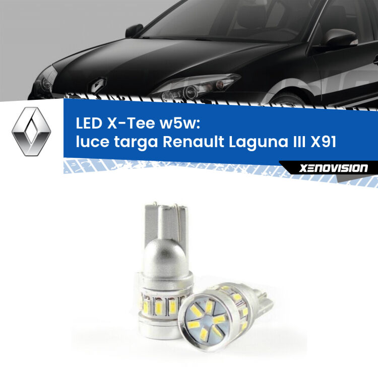 0 Luce Targa LED per Renault Laguna III X91 2007 - 2015: W5W X-Tee <strong>LED luce targa per Renault Laguna III</strong> X91 2007 - 2015. Lampade <strong>W5W</strong> modello X-Tee Xenovision top di gamma.
