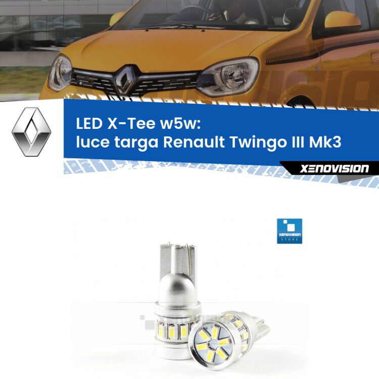 <strong>LED luce targa per Renault Twingo III</strong> Mk3 2014 - 2021. Lampade <strong>W5W</strong> modello X-Tee Xenovision top di gamma.