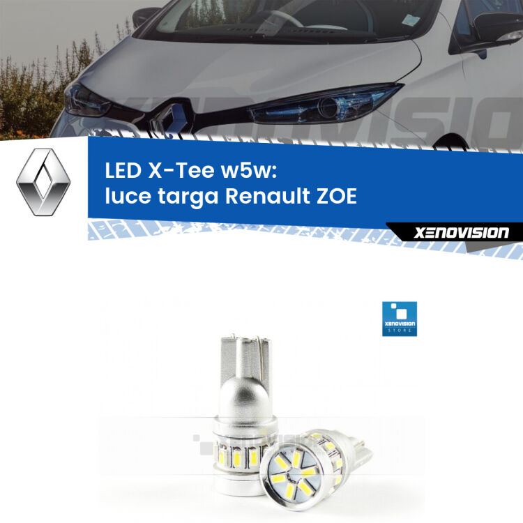 <strong>LED luce targa per Renault ZOE</strong>  2012 in poi. Lampade <strong>W5W</strong> modello X-Tee Xenovision top di gamma.