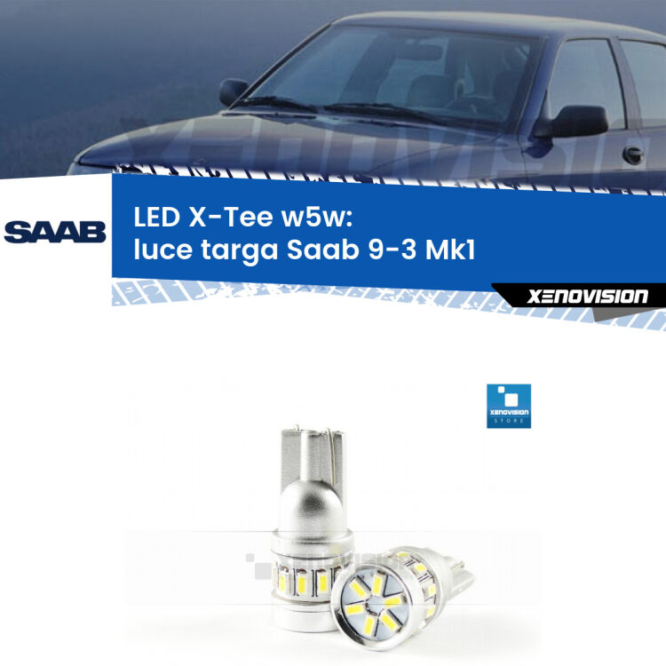 <strong>LED luce targa per Saab 9-3</strong> Mk1 1998 - 2002. Lampade <strong>W5W</strong> modello X-Tee Xenovision top di gamma.