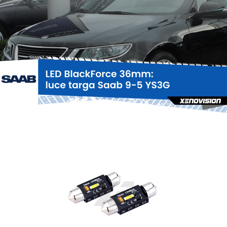 <strong>LED luce targa 36mm per Saab 9-5</strong> YS3G 2010 - 2012. Coppia lampadine <strong>C5W</strong>modello BlackForce Xenovision.