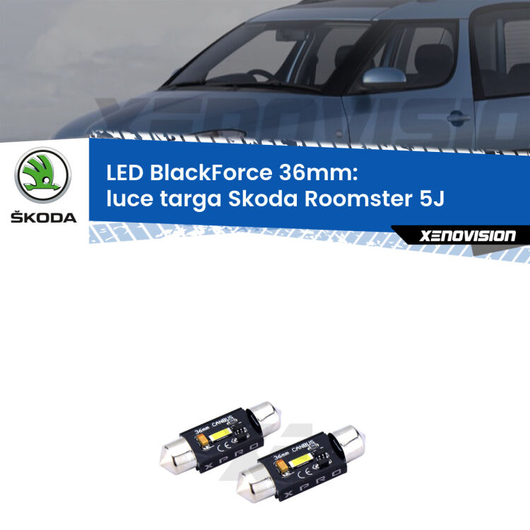 <strong>LED luce targa 36mm per Skoda Roomster</strong> 5J 2006 - 2015. Coppia lampadine <strong>C5W</strong>modello BlackForce Xenovision.